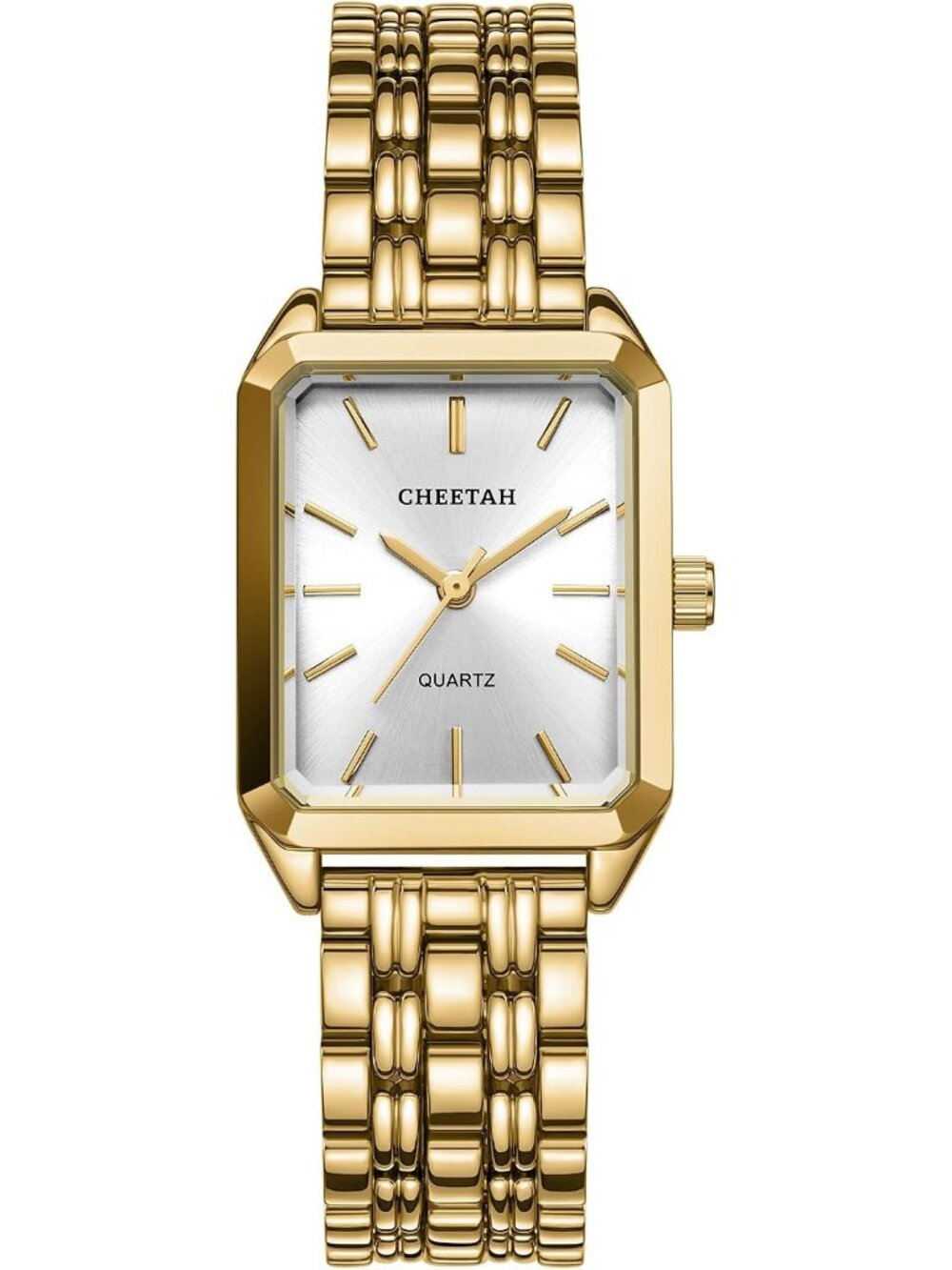 Women's Gold White Retro Style Rectangular Case and Stainless Steel Band Watches